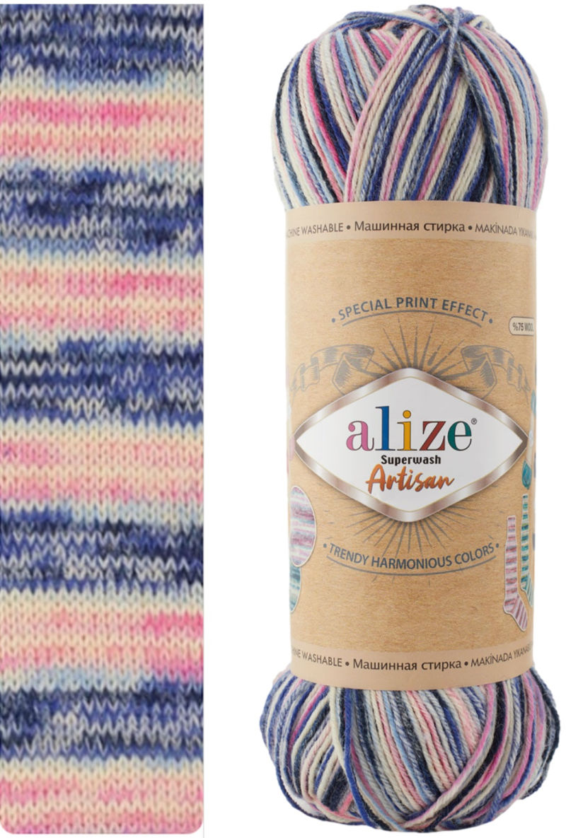 Alize Superwash Artisan 9004 - modrá, růžová